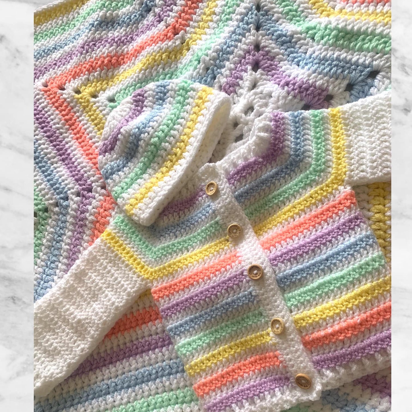 0-3 Months 3 Piece Crochet Baby Set Pastel Rainbow Set